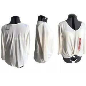 Status By Chenault Ivory Cream V Neck Twist Front Top Sz XL NEW NWT, 3/4 Sleeve